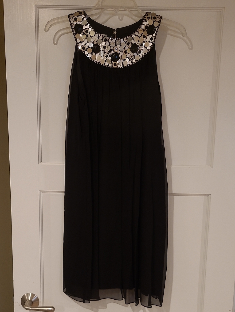 Maggy London Black Maxi Dress with Silver Sequin Collar